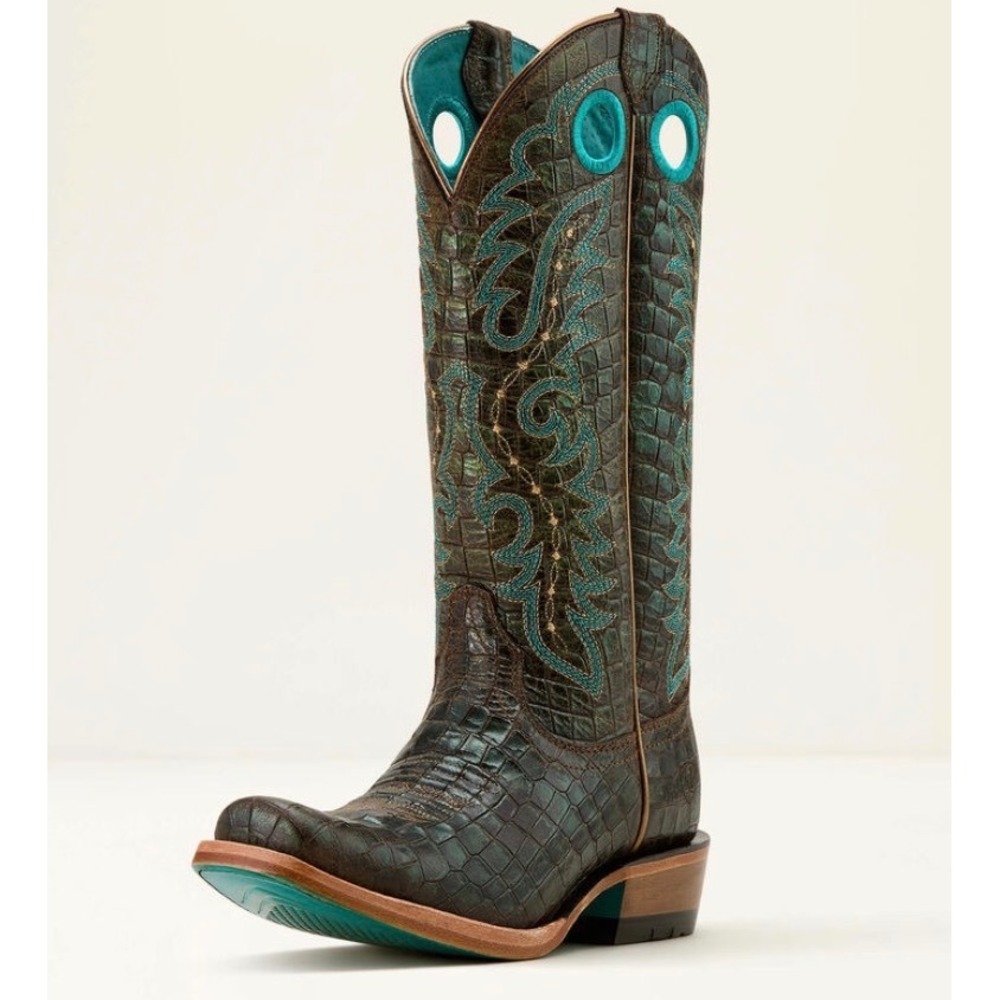 Ariat Futurity Boon Cutter Toe Croc Print Shine Western Boots Brown‎ 7B 10061177